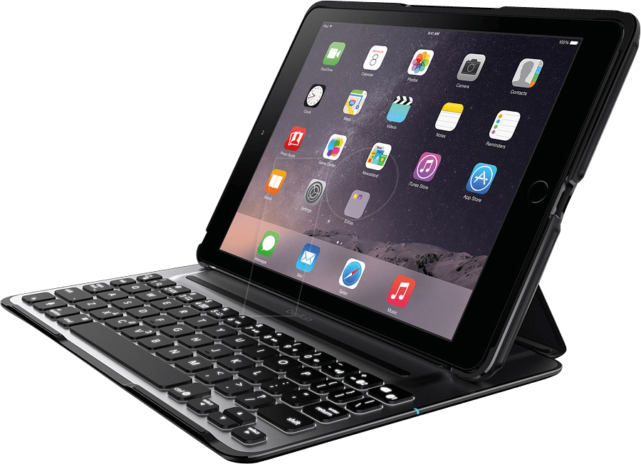 Keyboard Case For Ipad Air 2 Belkin F5l176deblk - Black Ipad Pro With Keyboard (900x652), Png Download
