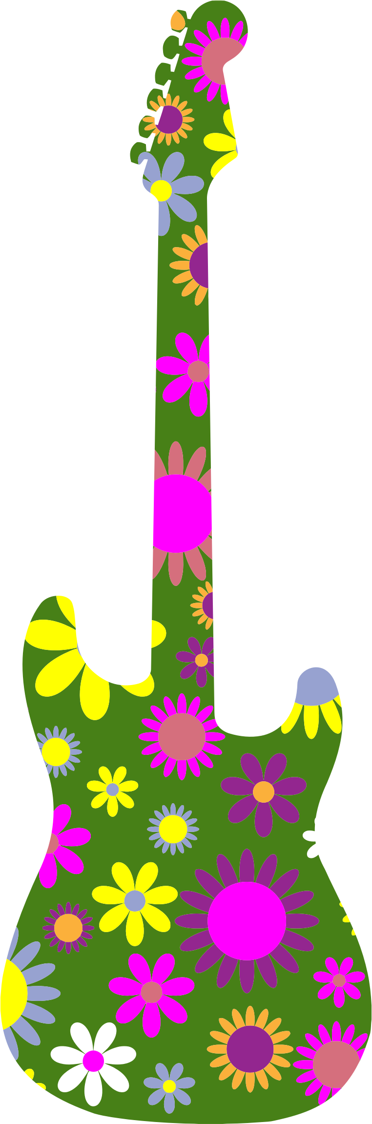 This Free Icons Png Design Of Retro Floral Guitar (762x2302), Png Download