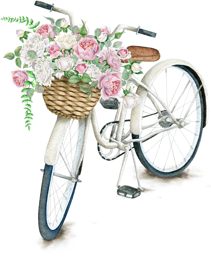 On Bicycle Light Napkin Daily Pillow T-shirt Clipart - Flower Bicycle Basket Png (950x1447), Png Download
