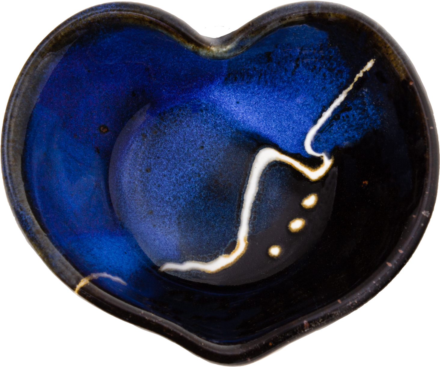 Blue & Black Handmade Pottery Heart Bowl With White - Heart (1920x1280), Png Download