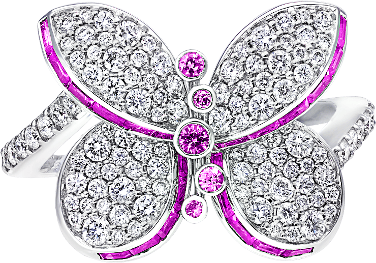 Top View Of A Graff Pink And Purple Sapphire And Diamond - Butterfly (2000x2000), Png Download