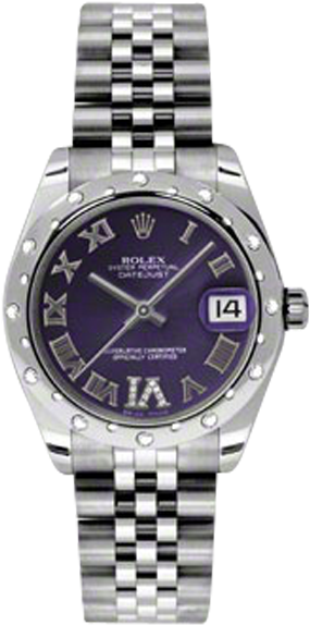 Stainless Steel Purple Diamond/roman Dial - Rolex Datejust Women Black Dial (700x700), Png Download