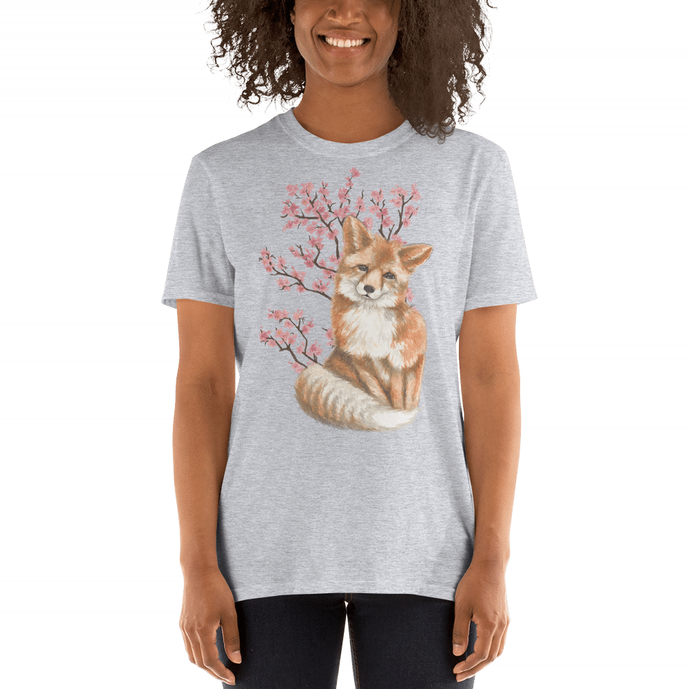 Cherry Blossom Fox T-shirt - T-shirt (1000x1000), Png Download