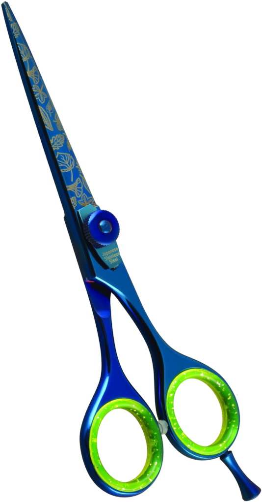 Samurai Barber Shears Blue Titanium With Unique Texture - Scissors (600x1085), Png Download