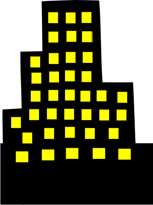 Bulding Clipart Yellow Building - Building Silhouette With Yellow Windows (537x720), Png Download