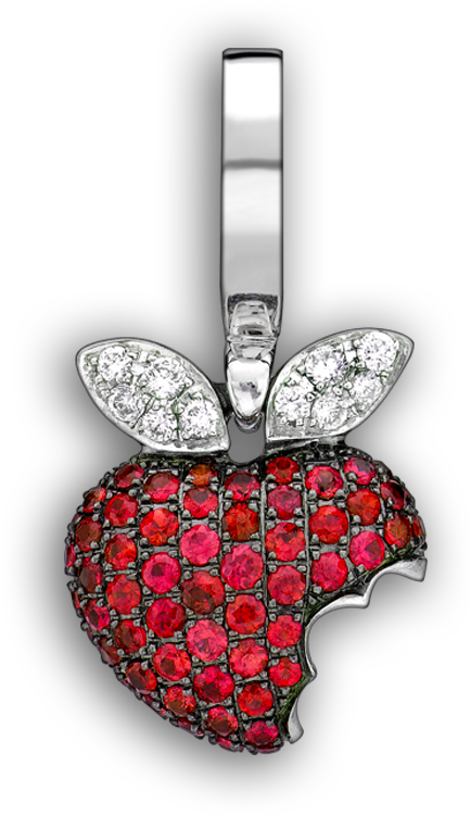 White Gold & Ruby Baby Bitten Apple 'art Charm - Locket (1050x1225), Png Download