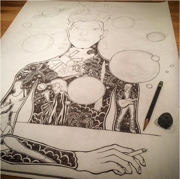 David Bowie Illustration Paul Carpenter Art (600x792), Png Download