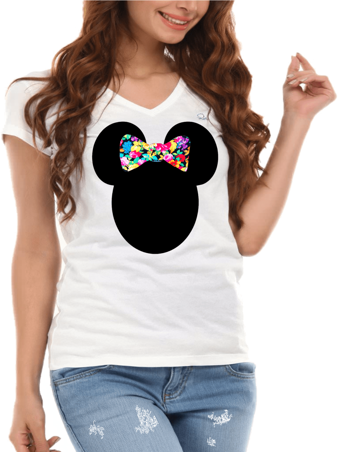 Minnie Mickey Floral Pattern Bow Silhouette Ladies - Blusas De Lana De Rey (1600x1455), Png Download