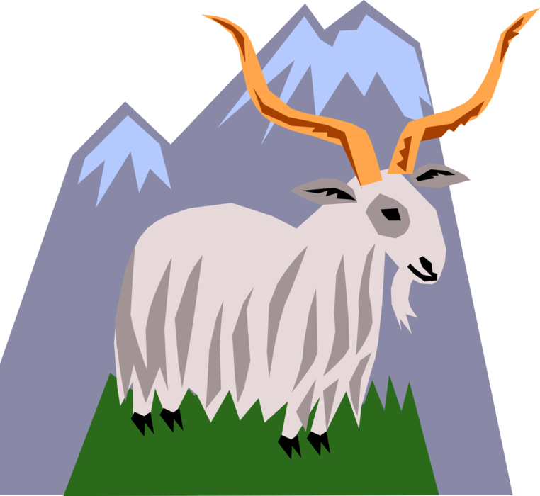Vector Illustration Of Mountain Goat With Horns Climbing - Antelope (762x700), Png Download
