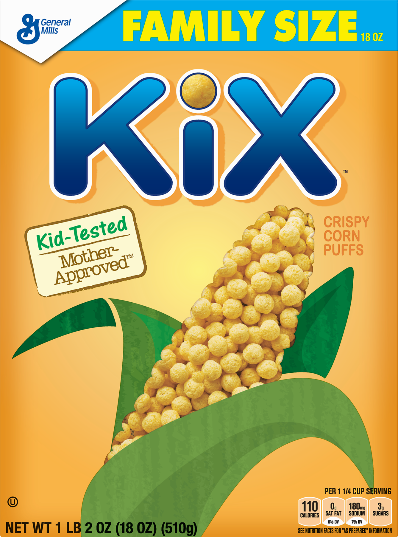 Kix Breakfast Cereal Crispy Corn Puffs Cereal 18 Oz - Kix Cereal (1800x1800), Png Download