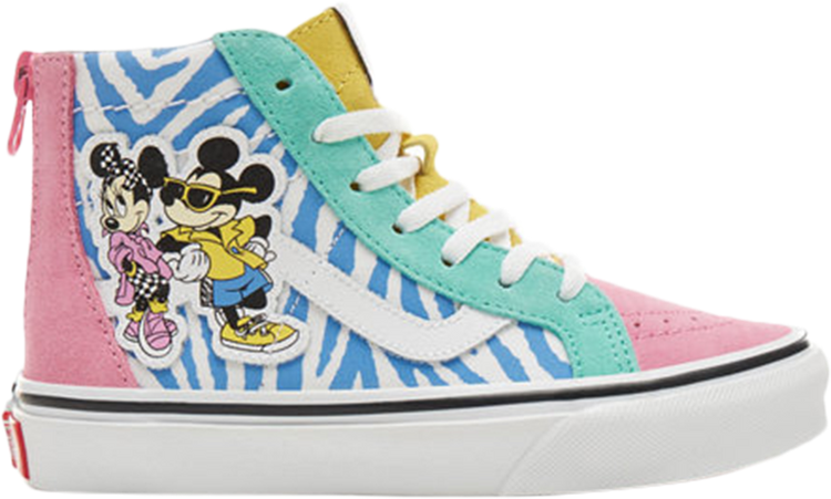 Vans Disney X Sk8-hi Zip Kids '80s Mickey' - Vans Sk 8 Hi Zip Disney 80's Mickey True White (750x451), Png Download