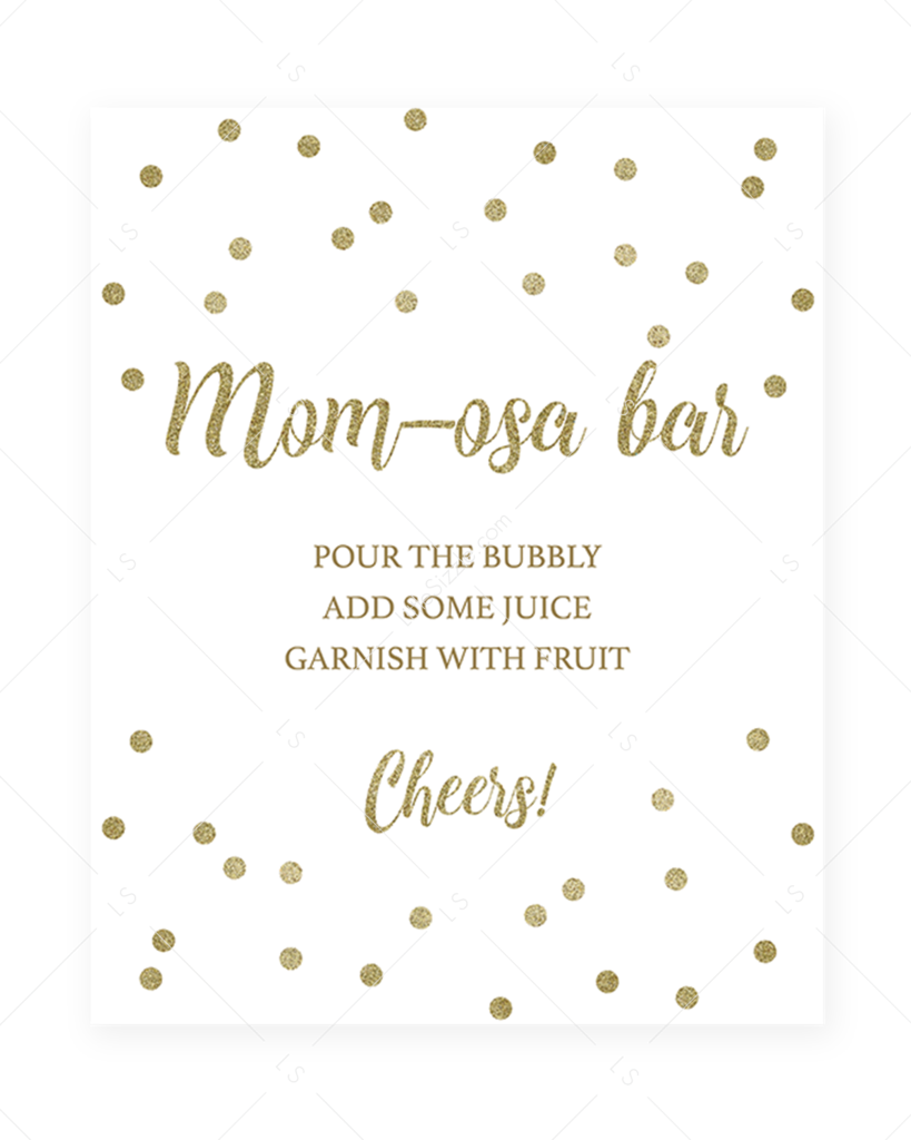 Momosa Bar Table Sign With Gold Confetti By Littlesizzle - Paper (819x1024), Png Download