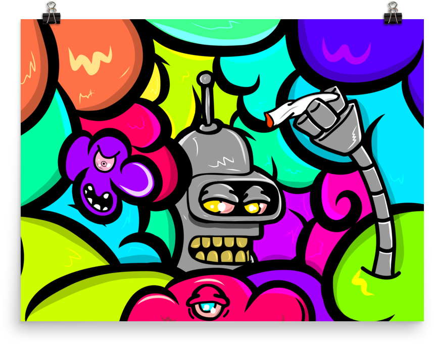'cloudy Days In Futurama' Poster - Cartoon (1000x1000), Png Download