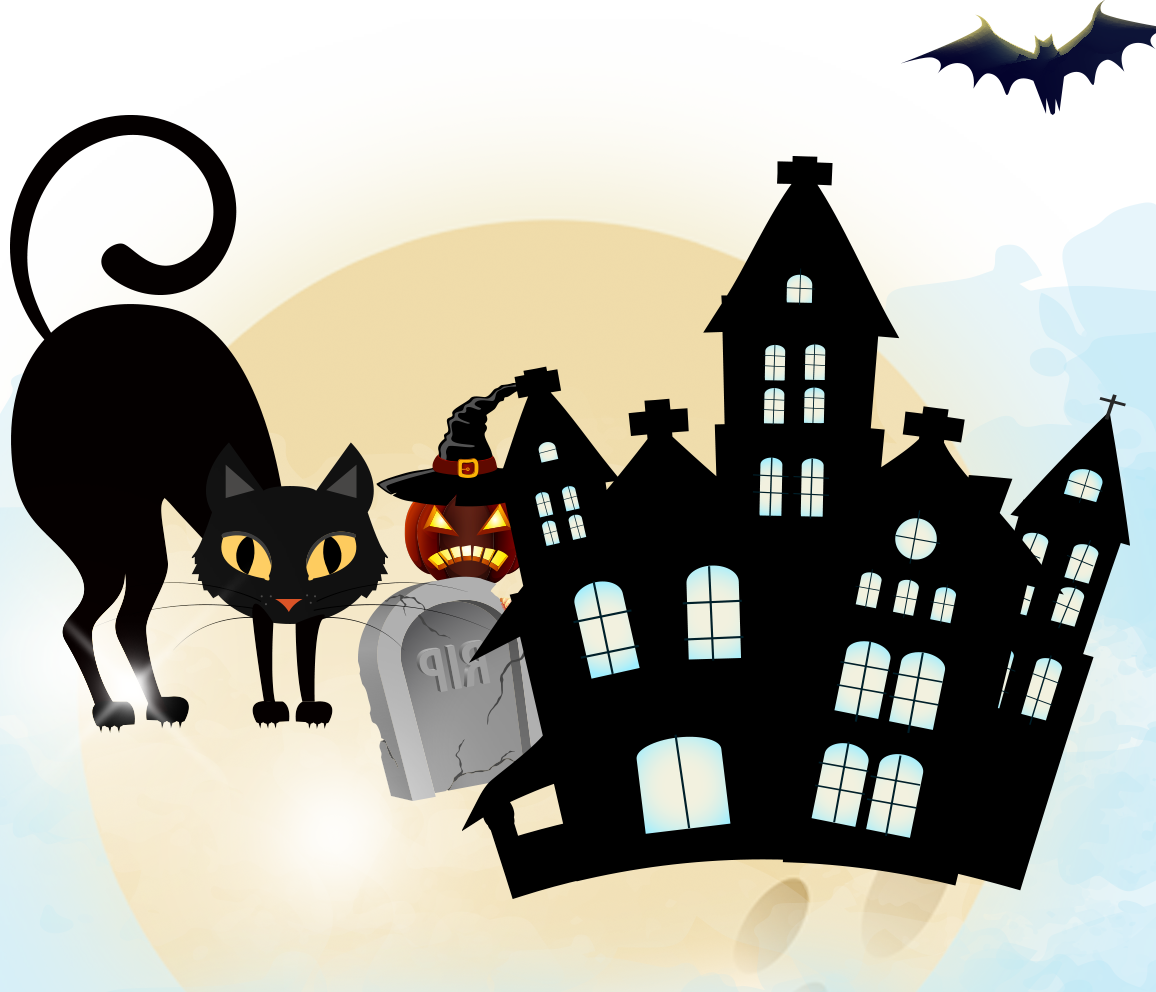 Haunted Clipart Halloween Cat - Cadılar Bayramı Ile Ilgili Resimler (1156x992), Png Download
