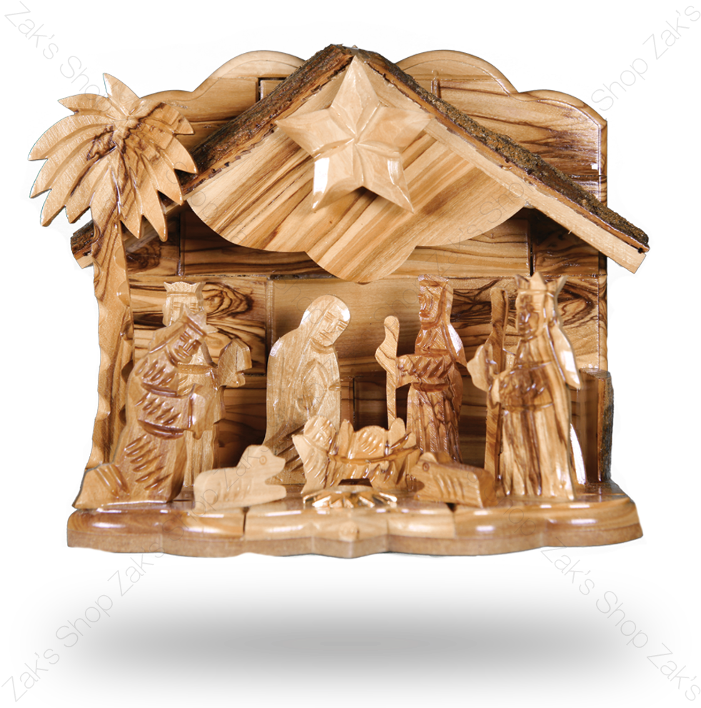 Home / Olive Wood / Inn Nativity Set - Wood (1000x1000), Png Download