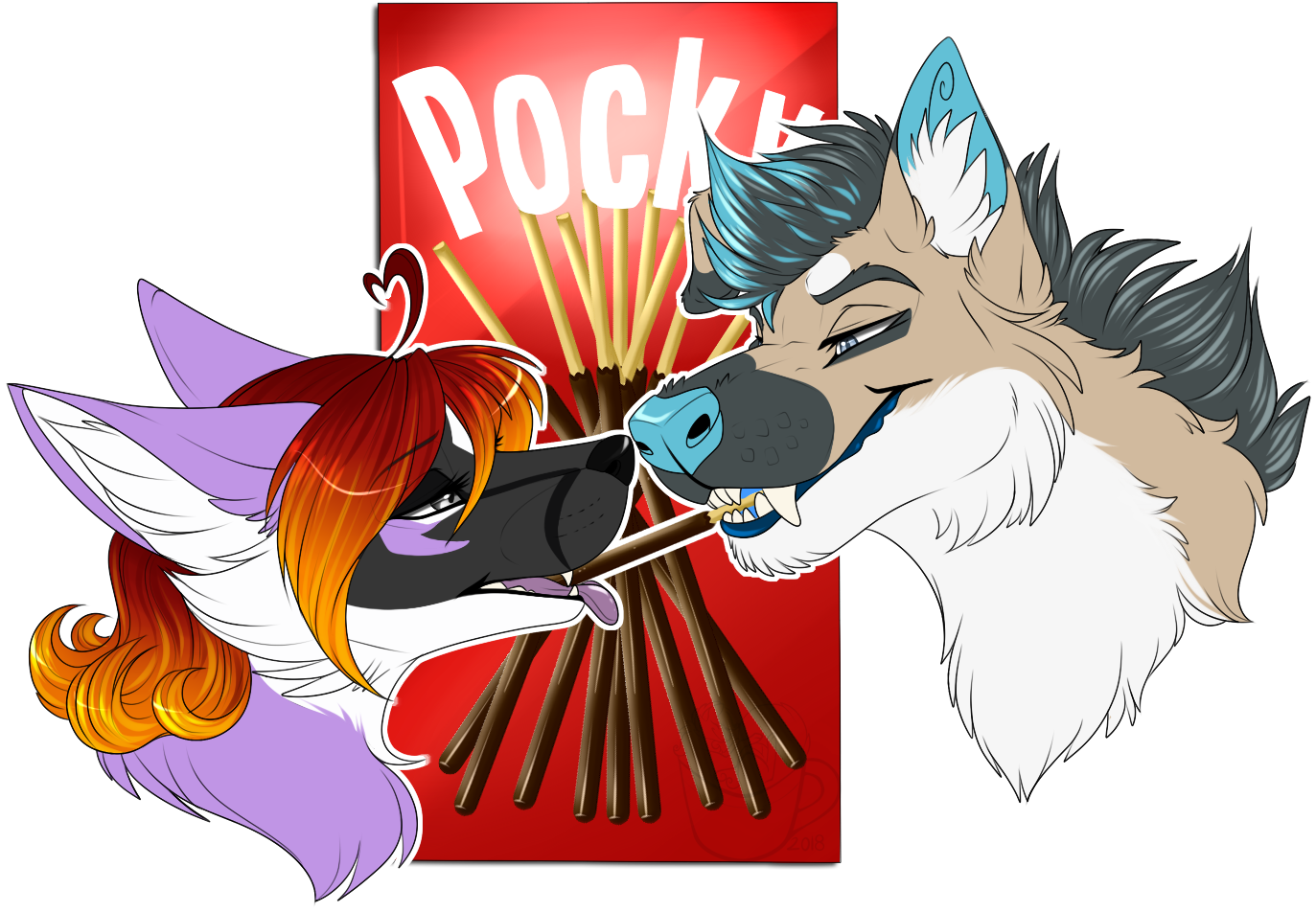 Pocky Game Couples Night And Mutt By Nighttwilightwolf - Cartoon (1500x1100), Png Download