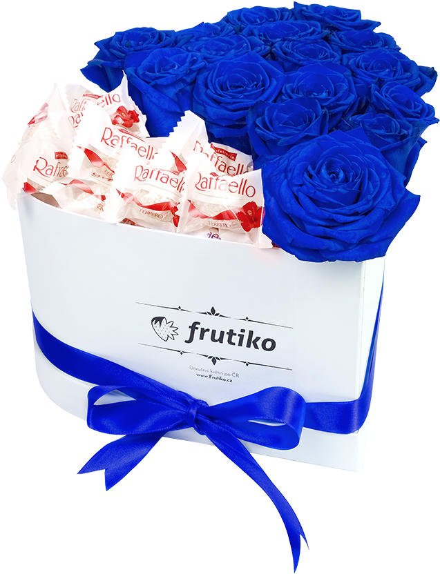 Heart Box Blue Roses Raffaello - 18 Růží V Krabici (800x900), Png Download