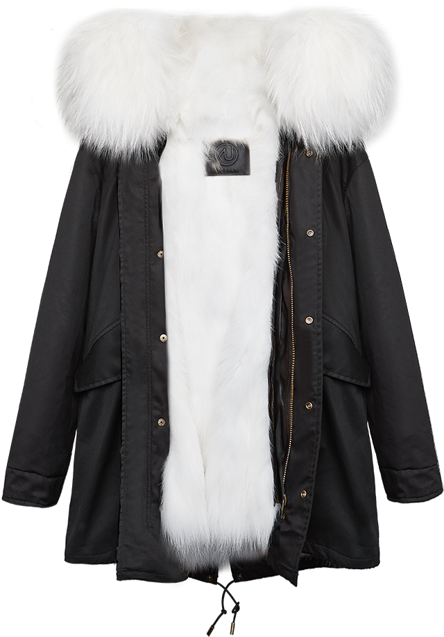 Black Parka White Fox - Fur Clothing (800x1200), Png Download