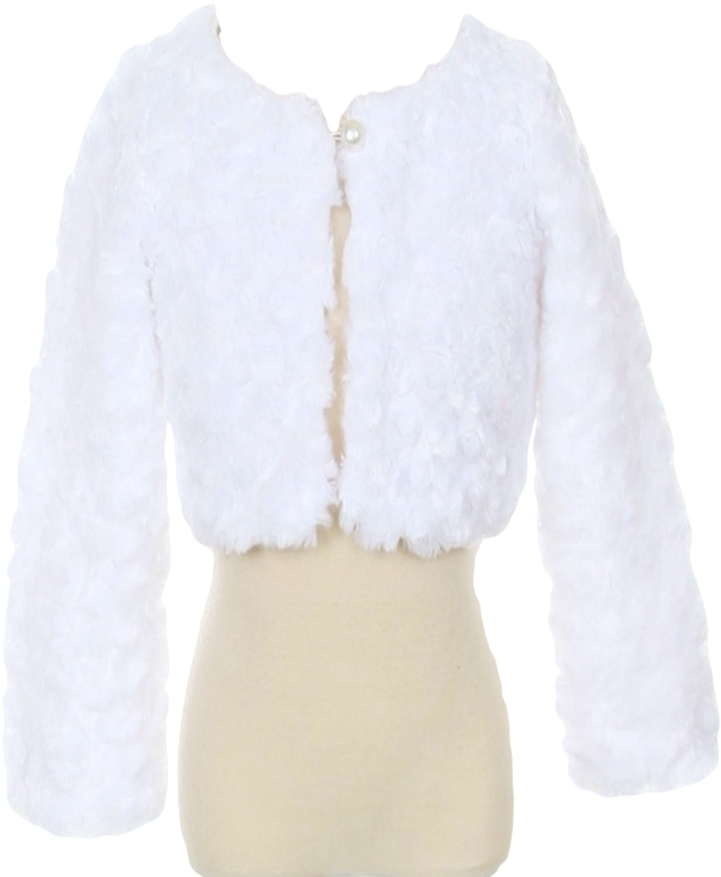 White Fur Cropped Length Girls Occasion Jacket - White Cropped Fluffy Fur Jacket (800x1000), Png Download