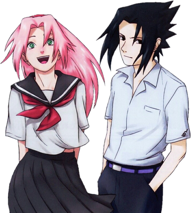 Sasusaku Official Art My Edition Sasuke Uchiha Sakura - Naruto Shippuden Konoha Gakuen (683x760), Png Download