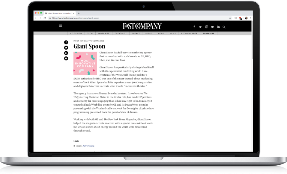 Gs Fastco Award - Fast Company (1000x600), Png Download