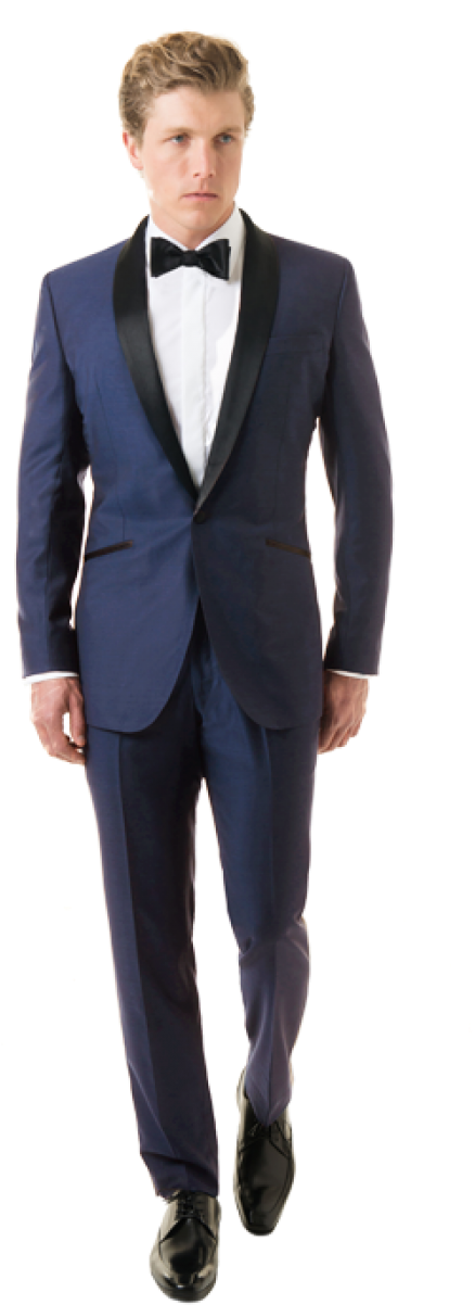 Solid Royal Blue Shawl Tuxedo - Navy Suit And Green Tie (680x1360), Png Download