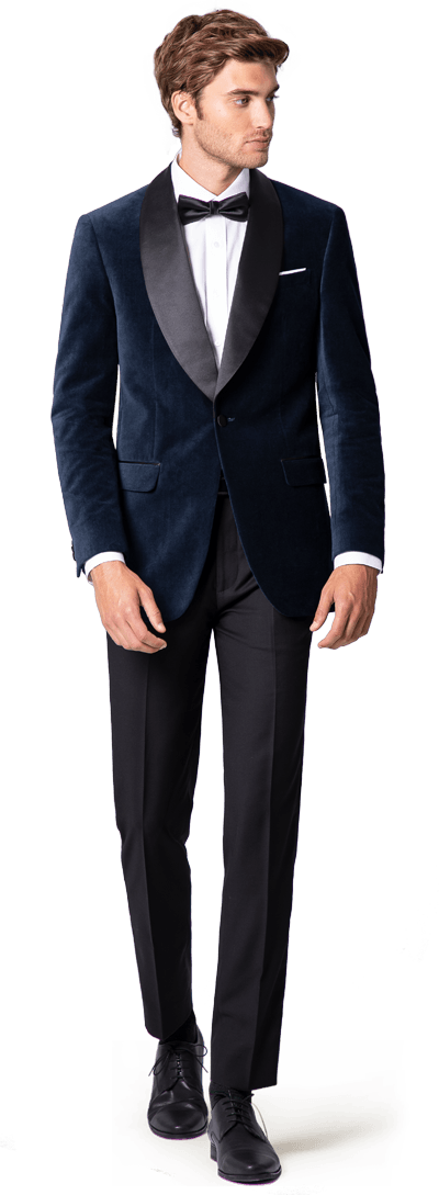 Blue & Black Round Lapel Velvet Tuxedo - Suits Slim (400x1089), Png Download