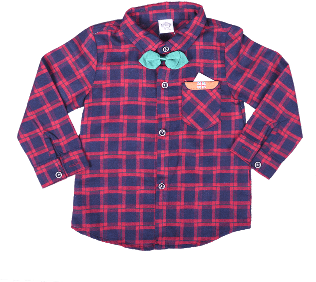 Red Full Sleeved Checked Shirt With Green Bow, Tie - Shirt (640x640), Png Download