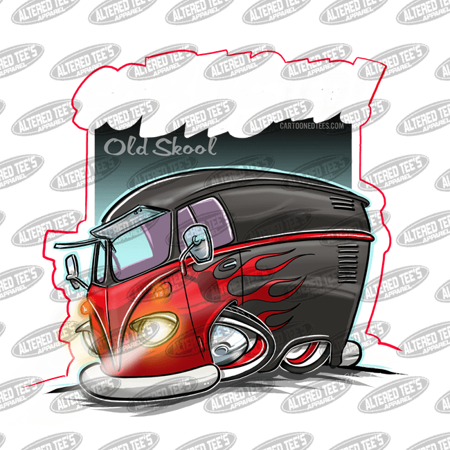 Vw Bus Red Flames - Illustration (650x650), Png Download