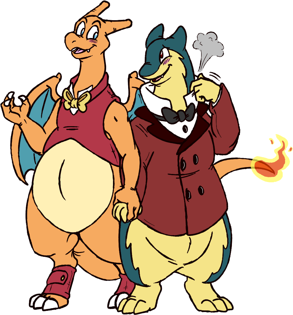 Commission - Flaming Gay - Charizard Love Typhlosion (1034x1094), Png Download