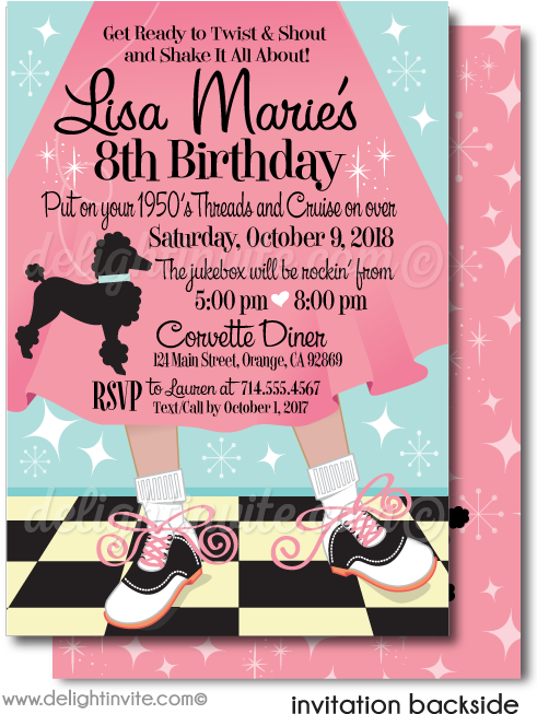 1950's Birthday Party Poodle Skirt Invitations - Do Wah Diddy Me (497x675), Png Download