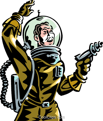 Astronaut With Ray Gun Science Fiction Royalty Free - Astronaut With Gun Cartoon (409x480), Png Download