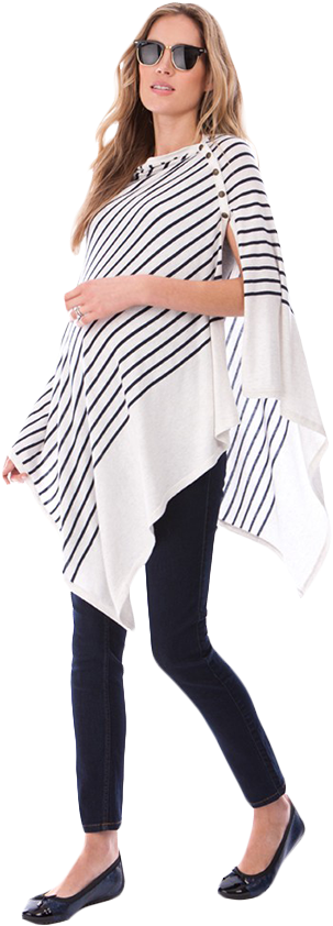 Séraphine Mia Striped Nautical Maternity Shawl, White/navy (600x860), Png Download
