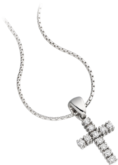 Multi-stone Diamond Cross Pendant In 18ct White Gold - White Gold Chains Png (560x560), Png Download
