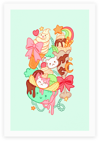 Cute Cat Sundae Kawaii Ice Cream Poster Human - Kawaii Ice Cream Cat (484x484), Png Download