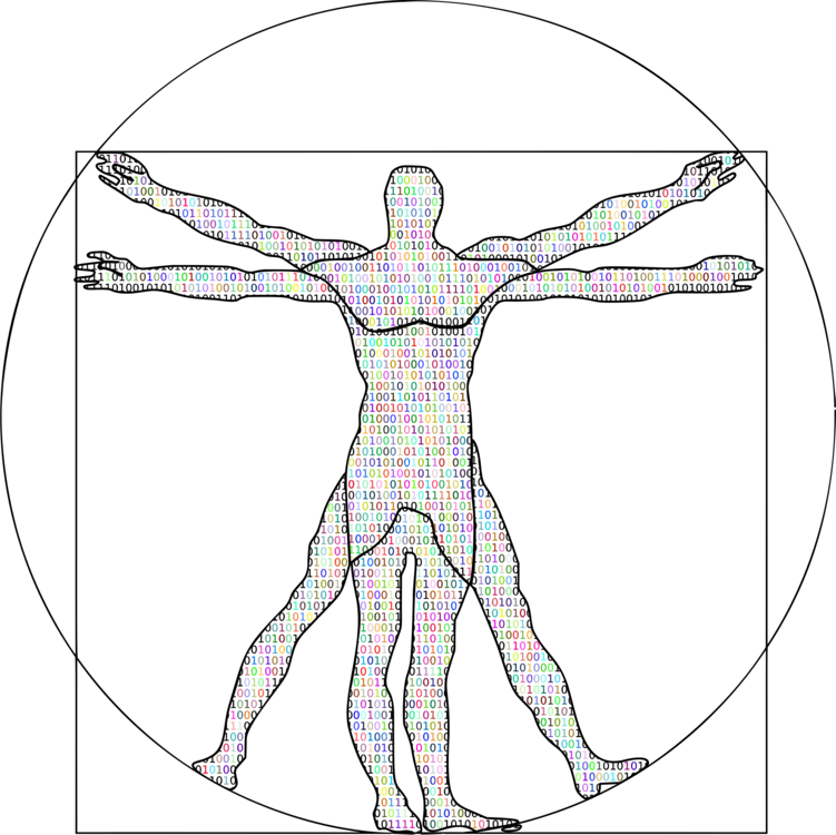 Vitruvian Man Digital Data Binary Number Computer Science - Vitruvian Man Circle Png (751x750), Png Download