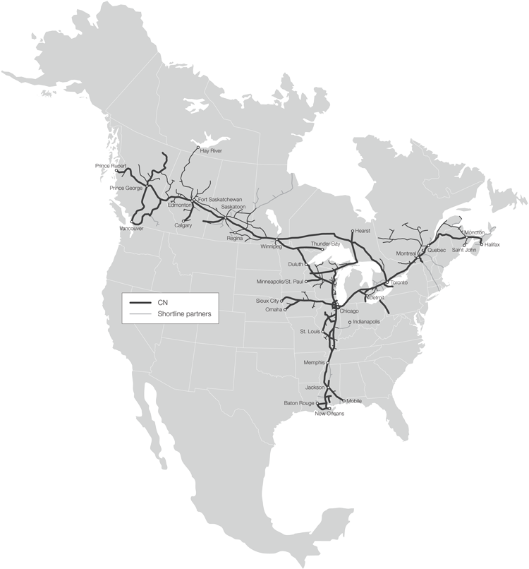 Map Of The Cn Rail Network - Map Of North America No Borders (750x806), Png Download