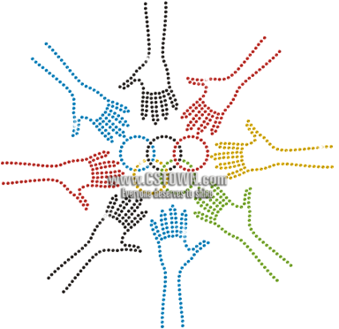 Rhinestone Colorful Olympic Rings With Hands Iron On - Diagram (450x450), Png Download