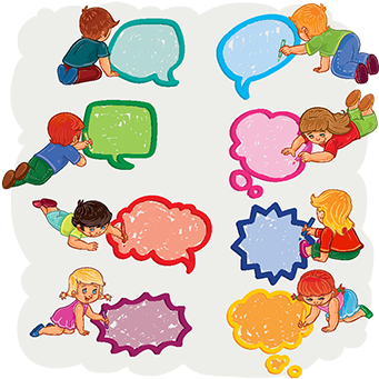 Small Boys And Girls Draw A Speech Bubbles, Baby, Little, - Drawing (360x360), Png Download