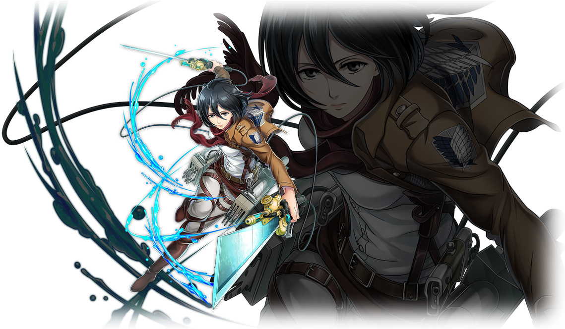 Eren, Mikasa And Levi Character Visuals - Shironeko Project Shingeki No Kyojin (1200x663), Png Download