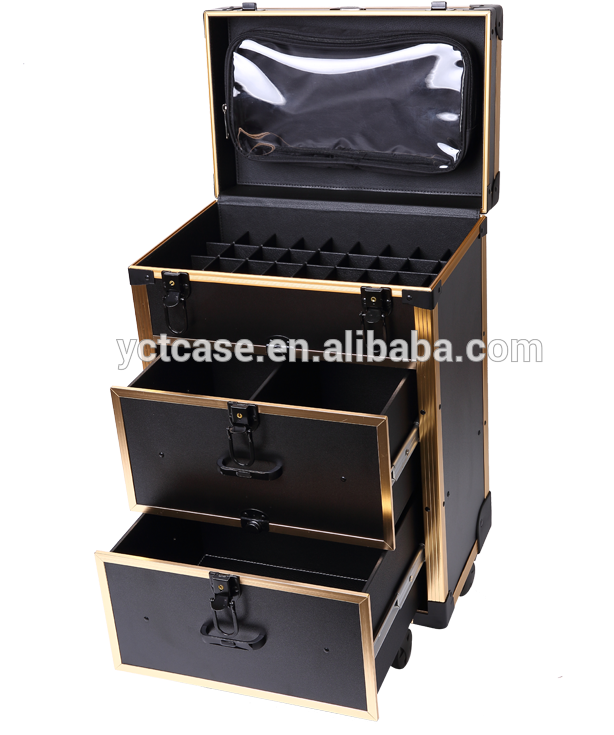 Aluminum Gold Trim Trolley Makeup Kit Case Organizer - Drawer (750x750), Png Download