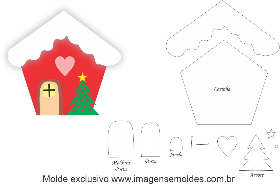 Molde Casinha De Natal Em Feltro (1201x821), Png Download
