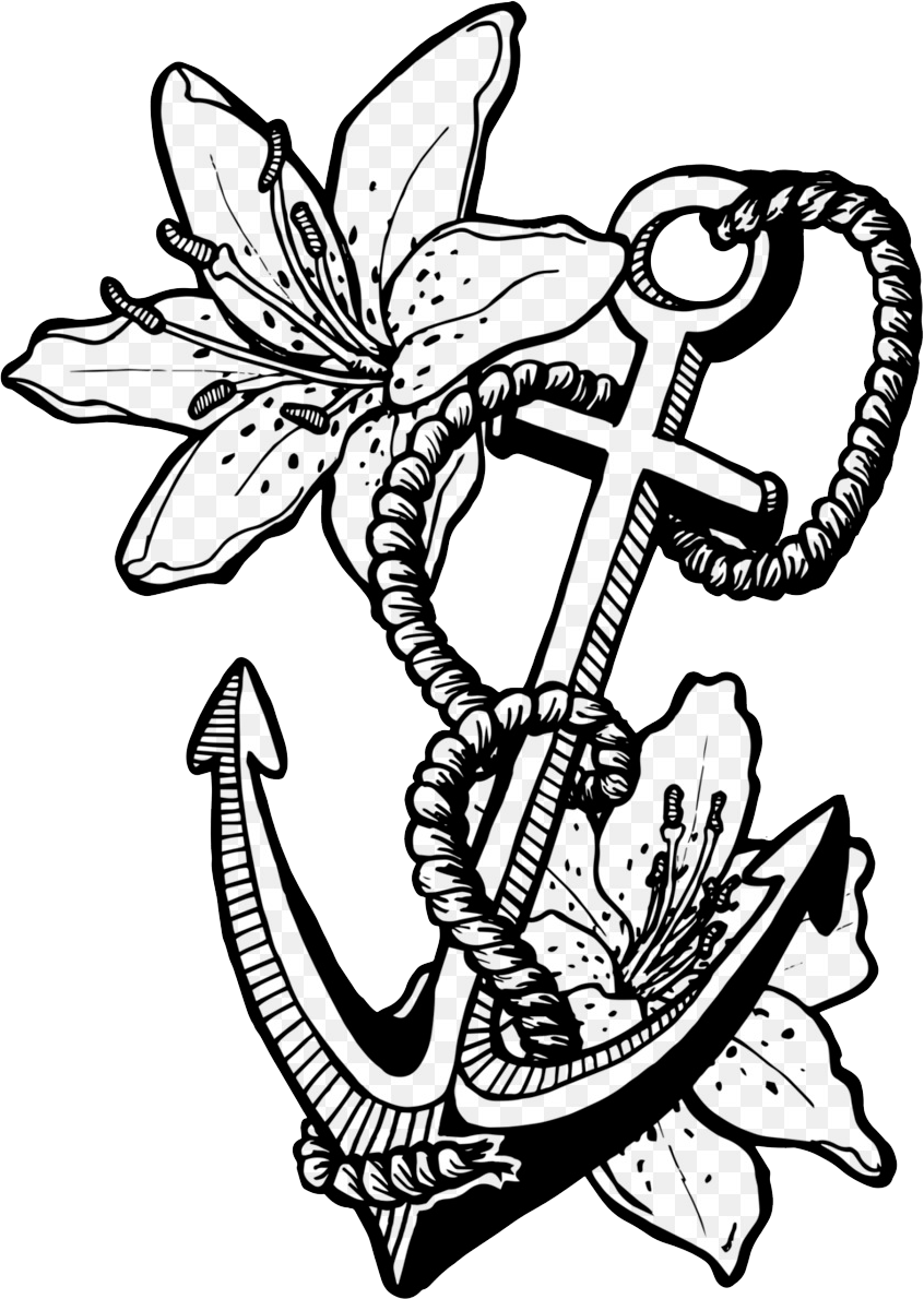 Dibujos Con Tatuajes De Ancla Y Flor En Con Tatuajes - Old Sailor Tattoo Anchor (846x1190), Png Download
