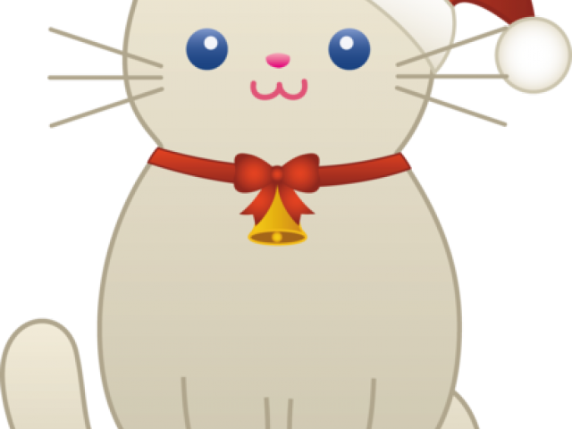 Whiskers Clipart Kawaii Cat - Cute Cartoon Christmas Cat (640x480), Png Download