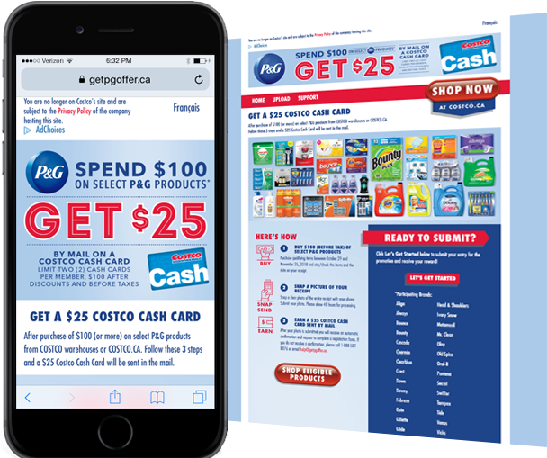P&g Ca Costco Spend $100 Save $25 Program Web - Procter & Gamble (661x524), Png Download
