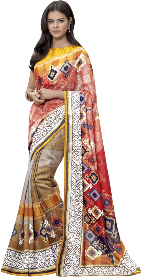 Womens Printed Saree - Silk (640x960), Png Download