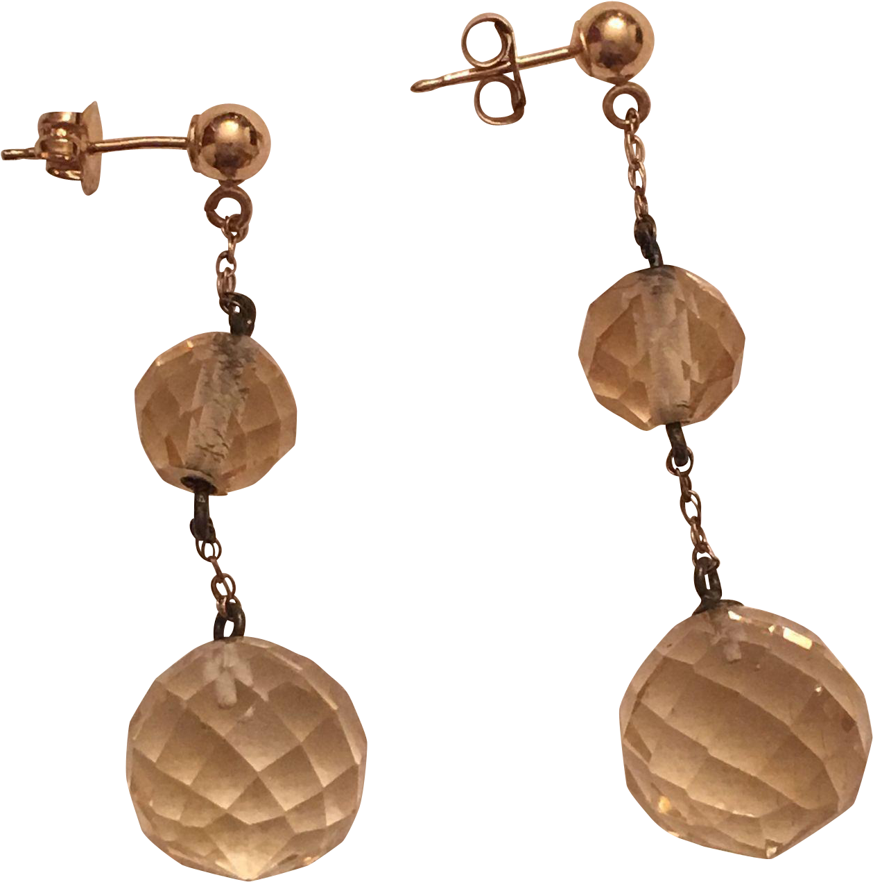 Upcycled Antique Graduated Faceted Citrine Beaded Earrings - Earrings (1270x1270), Png Download