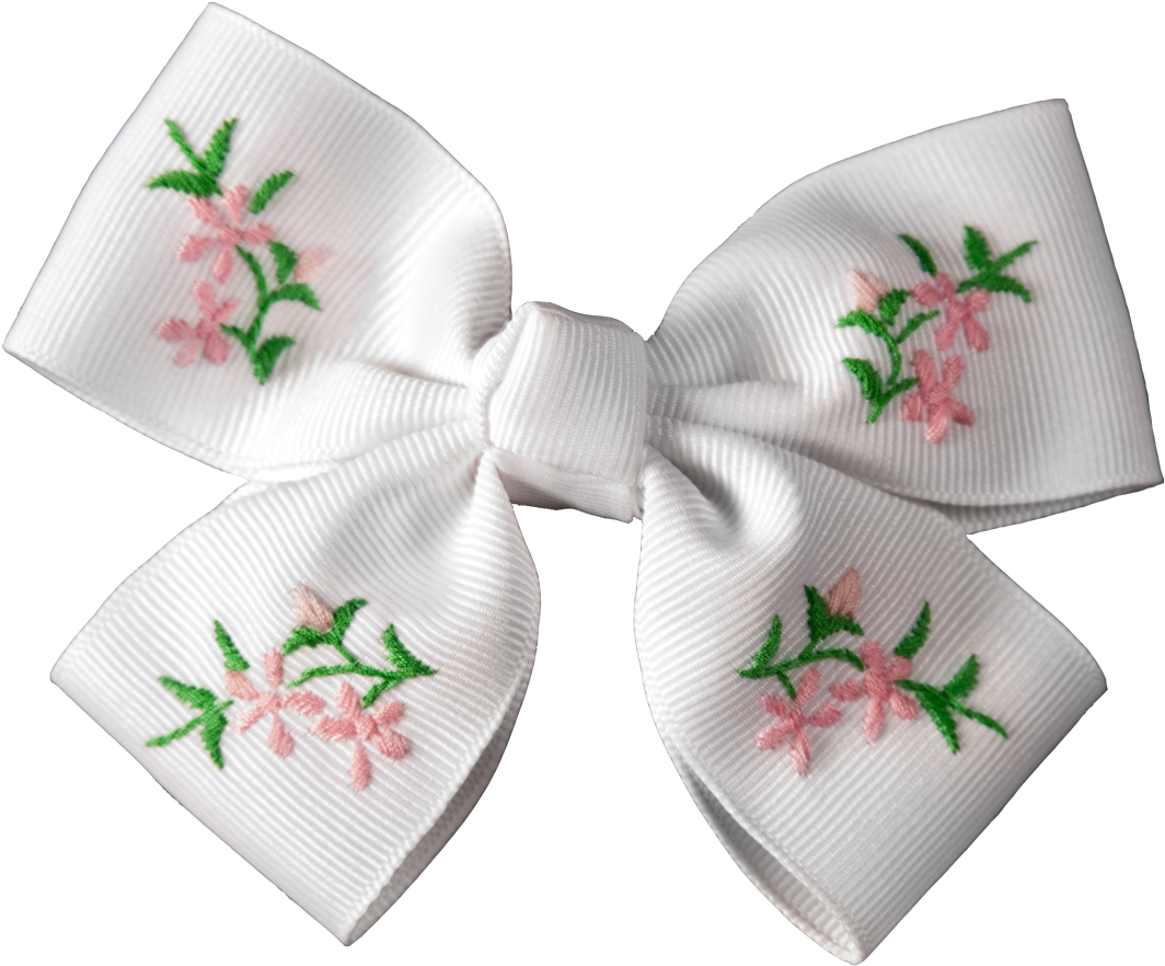 White Embroidered Pink Flower Bouquet Hair Bow Ayrd - Embroidered Hair Bows (1100x920), Png Download