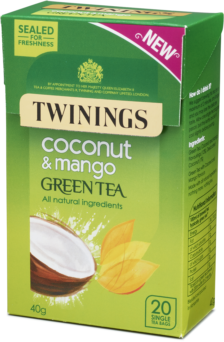 Green Tea, Coconut & Mango - Packaging And Labeling (1960x1494), Png Download