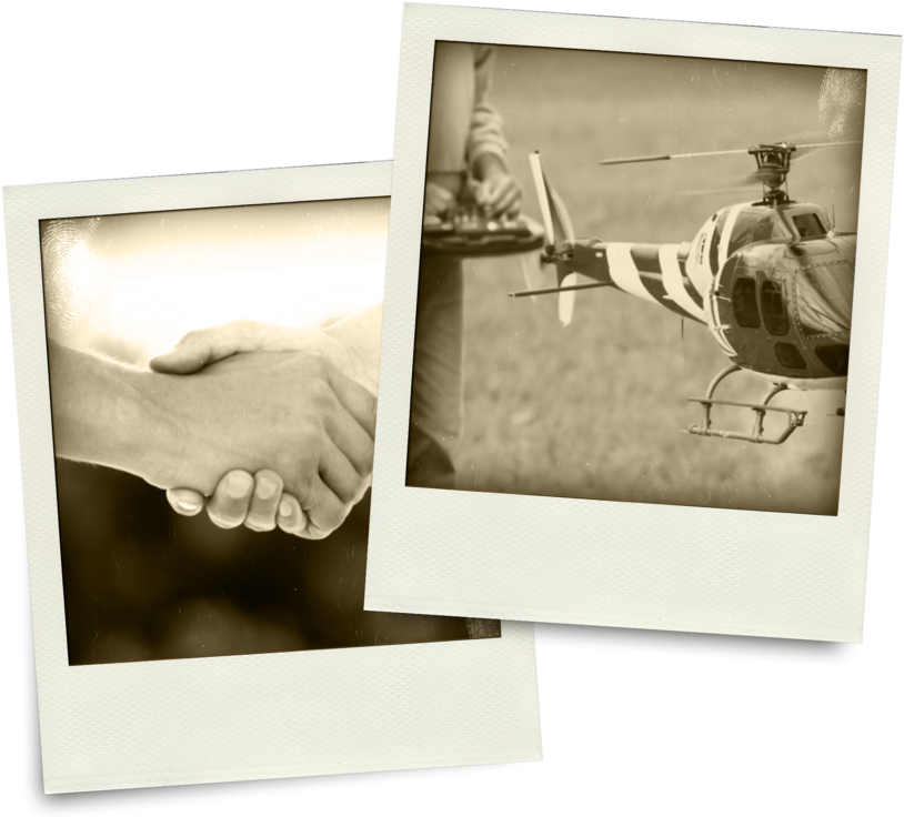 Sepia-tone Polaroids Of Shaking Hands And A Rc Helicopter - Photograph (825x740), Png Download
